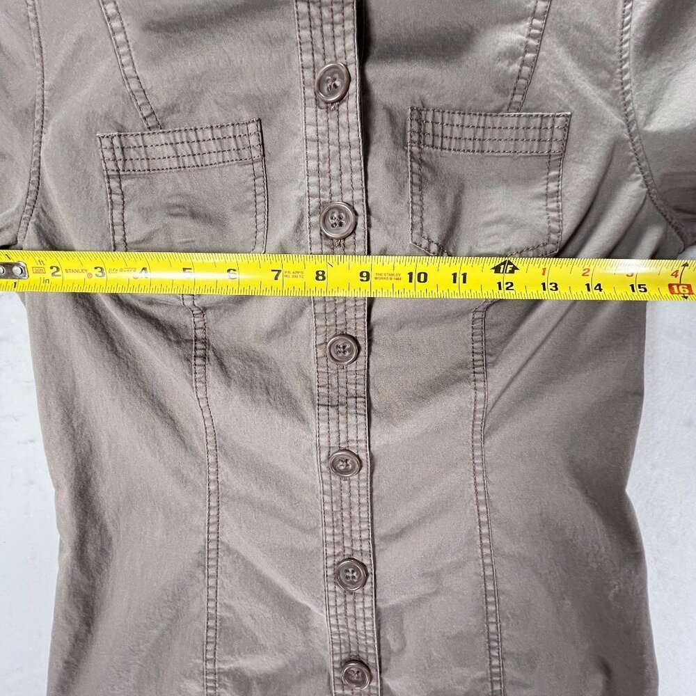 Boden Button Down Shirtdress Womens 3/4 Sleeve Size 4L Brown Putty Gray - Picture 11 of 14